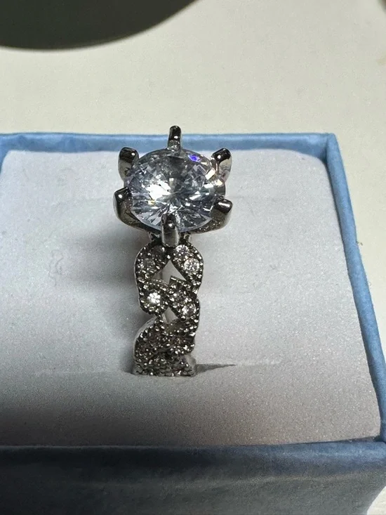 Sterling Silver Clear Crystal Engagement Ring - Sparkling Solitaire Style - Picture 3 of 3